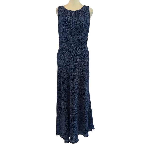 Like New TALBOTS Ditsy Floral Blue Pure Silk Sleeveless Maxi Dress Size 8 - Picture 4 of 15